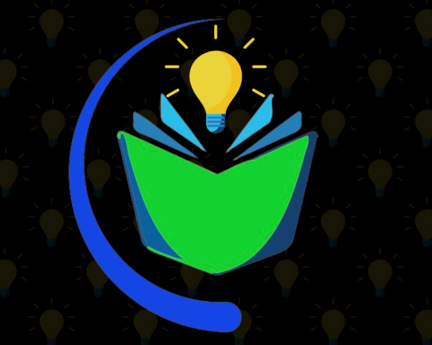library logo of an open book under a lit light bulb